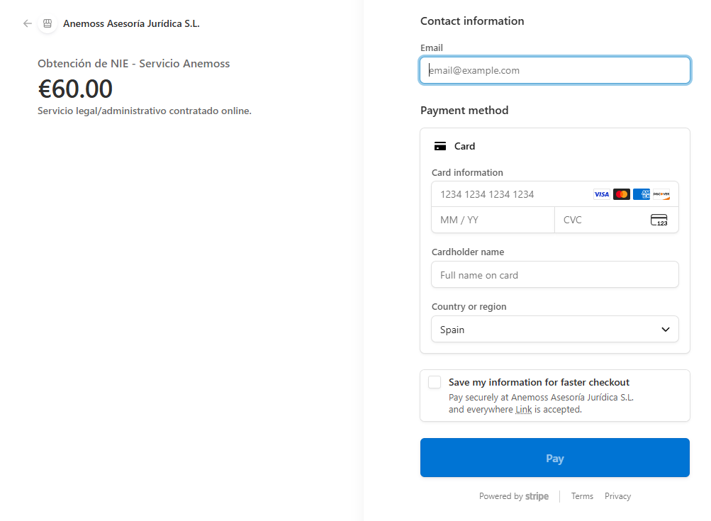 Paso 2: pago del servicio